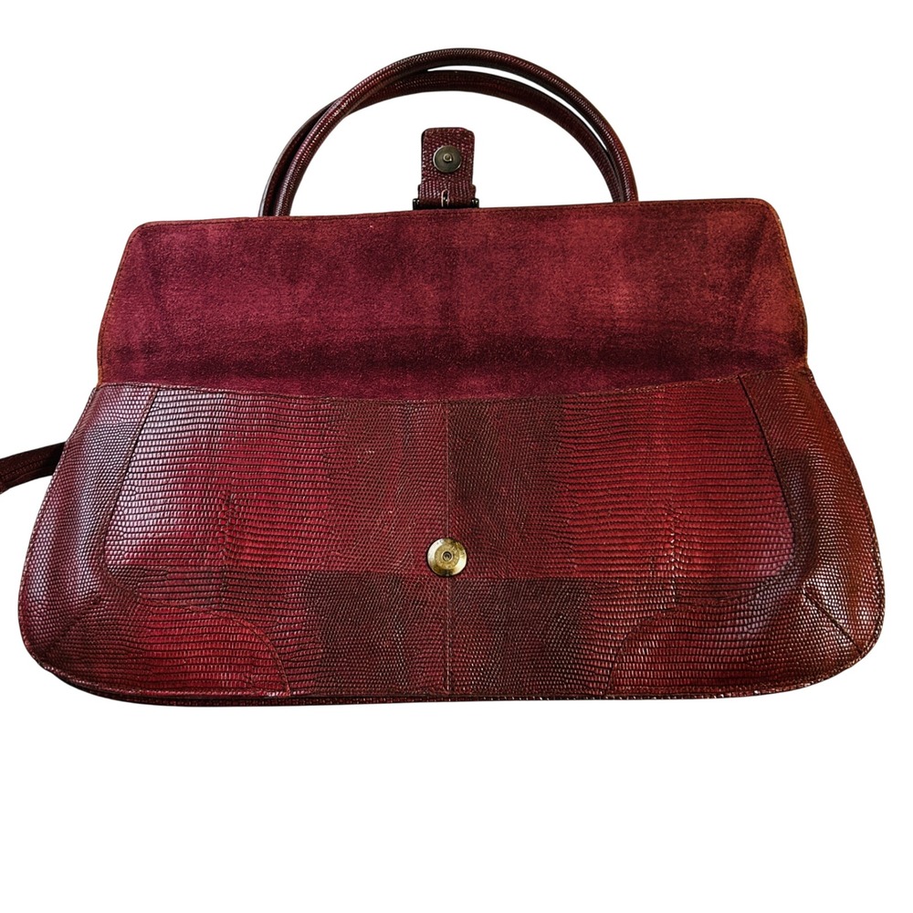 Furla Shoulder Bag Medium Burgundy Lizard Embossed Leather Buckle Flap - Picture 6 of 14